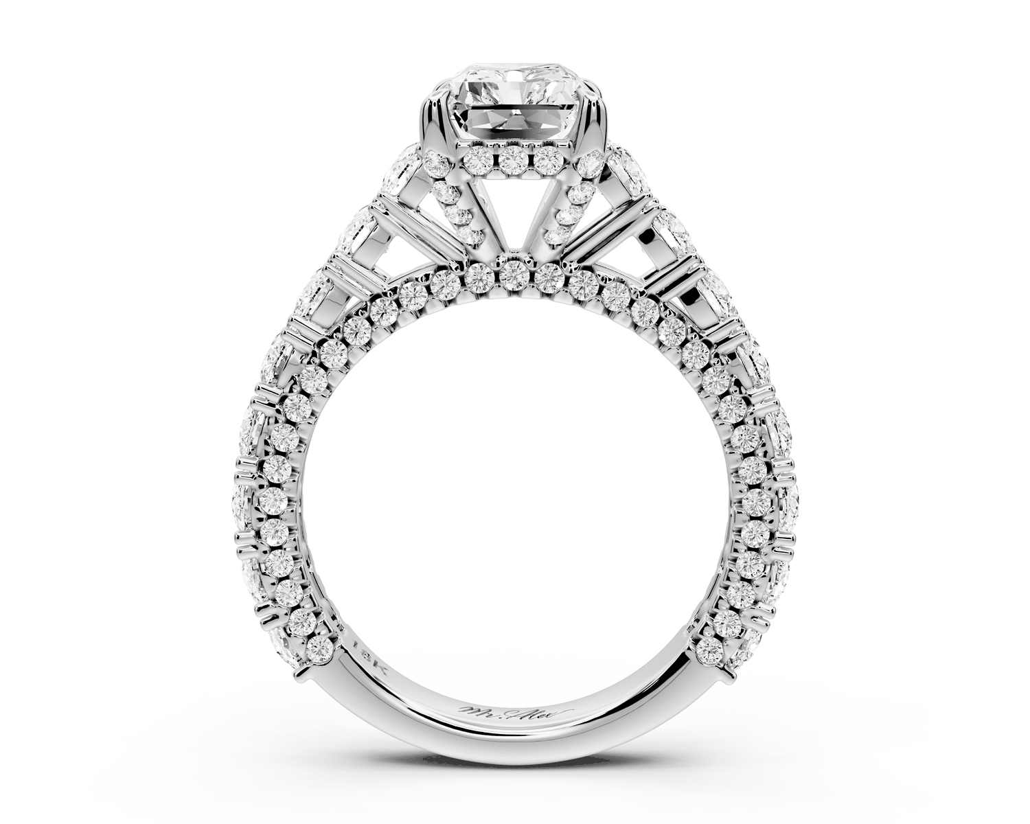 Ivy - 2ct 18k white gold radiant Diamond Crown Cathedral Rollover Pavé Engagement Ring - Mr. Alex Jewelry