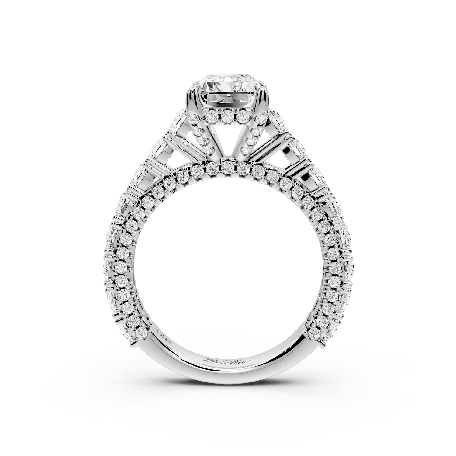 Ivy - 2ct 18k white gold radiant Diamond Crown Cathedral Rollover Pavé Engagement Ring - Mr. Alex Jewelry