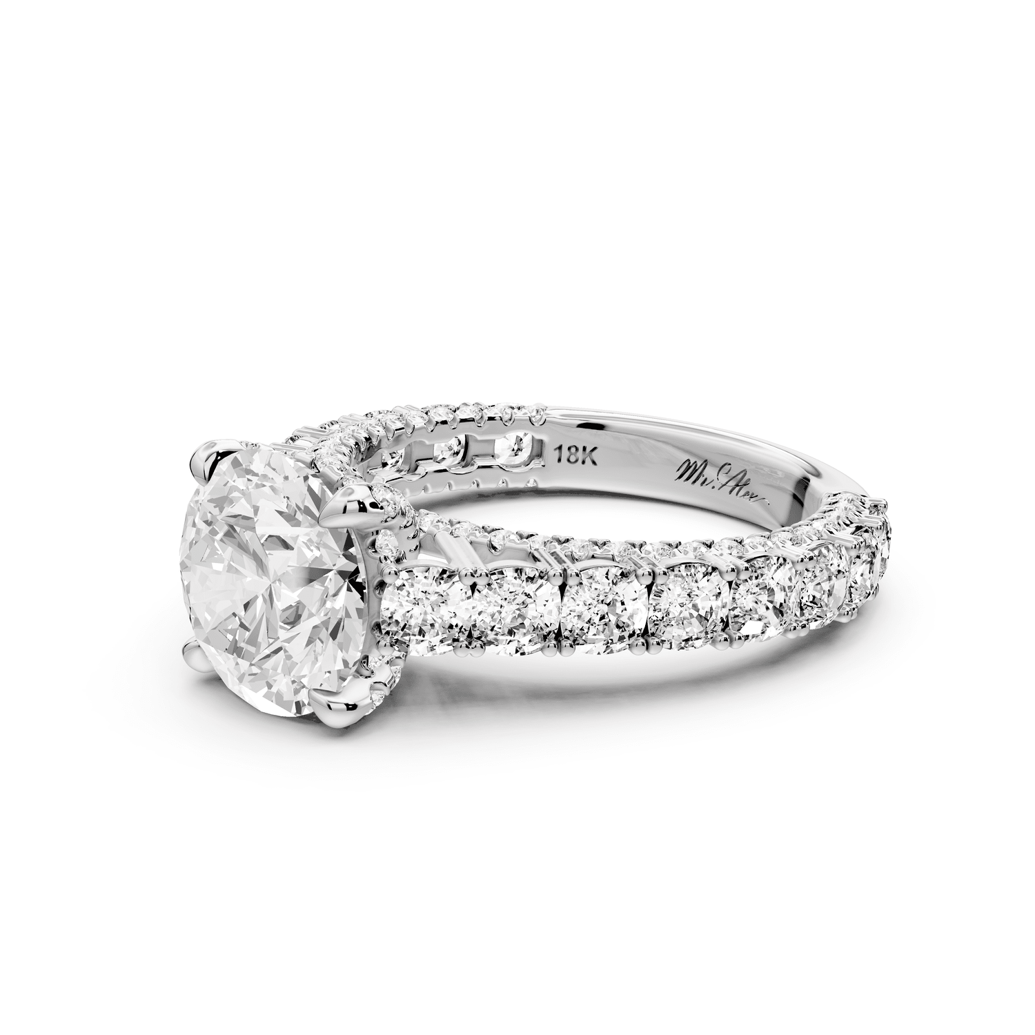 Ivy - 2ct 18k white gold round Diamond Crown Cathedral Rollover Pavé Engagement Ring - Mr. Alex Jewelry