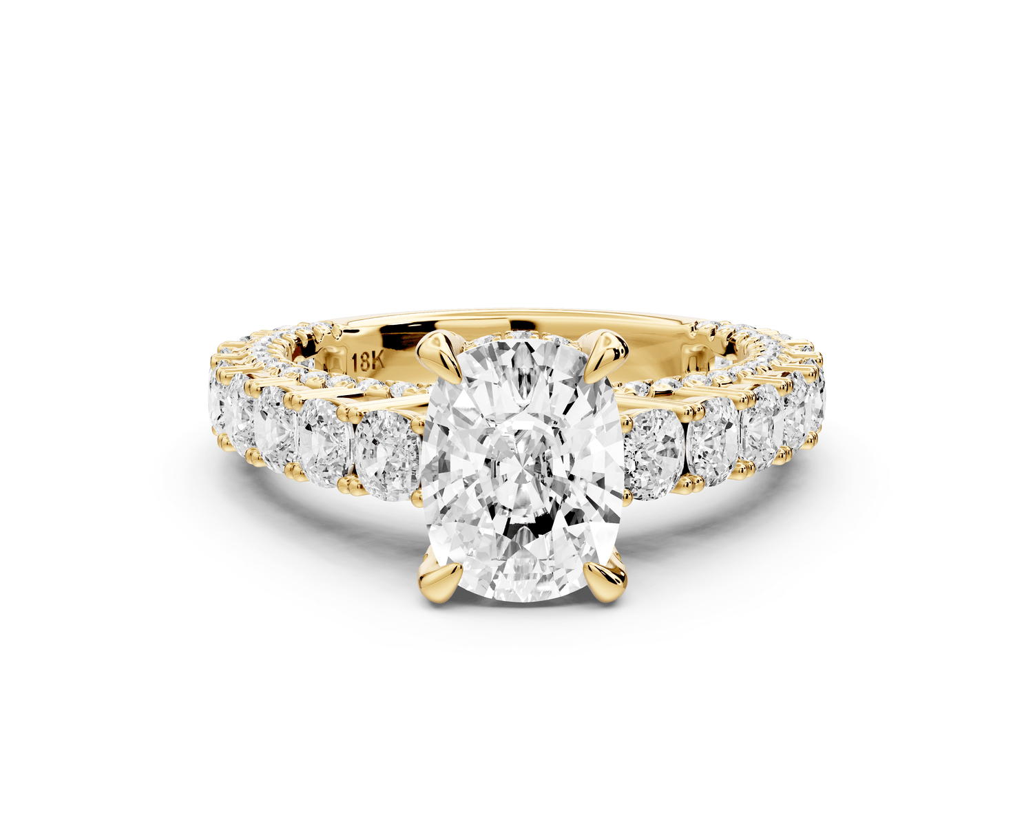 Ivy - 2ct 18k yellow gold ecushion Diamond Crown Cathedral Rollover Pavé Engagement Ring - Mr. Alex Jewelry