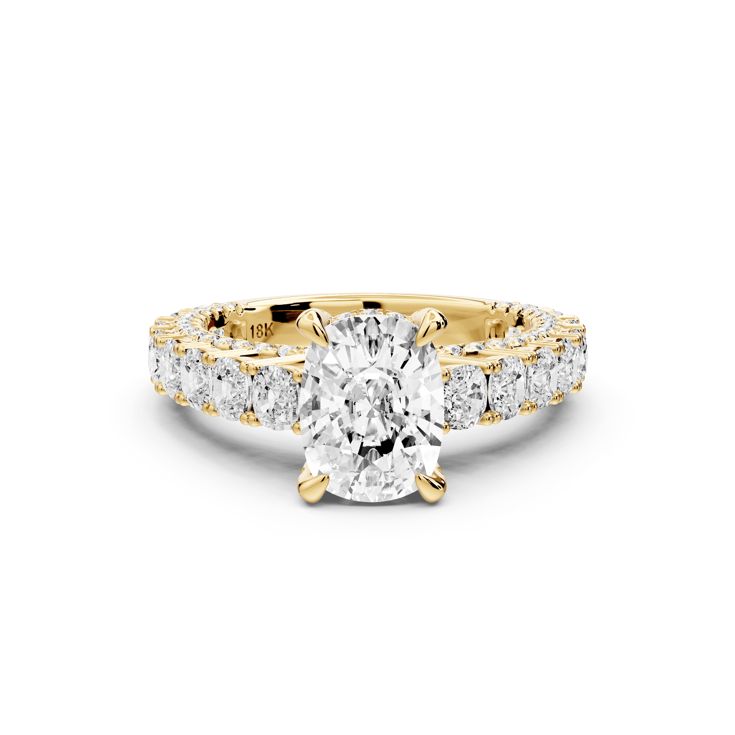 Ivy - 2ct 18k yellow gold ecushion Diamond Crown Cathedral Rollover Pavé Engagement Ring - Mr. Alex Jewelry