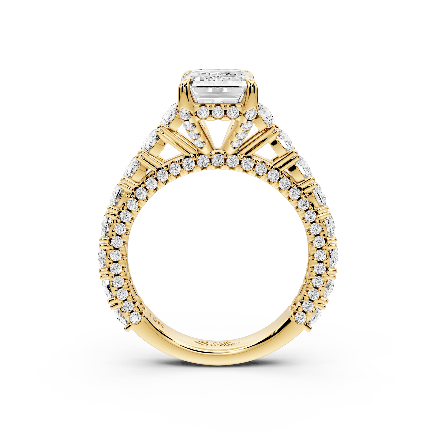 Ivy - 2ct 18k yellow gold emerald Diamond Crown Cathedral Rollover Pavé Engagement Ring - Mr. Alex Jewelry