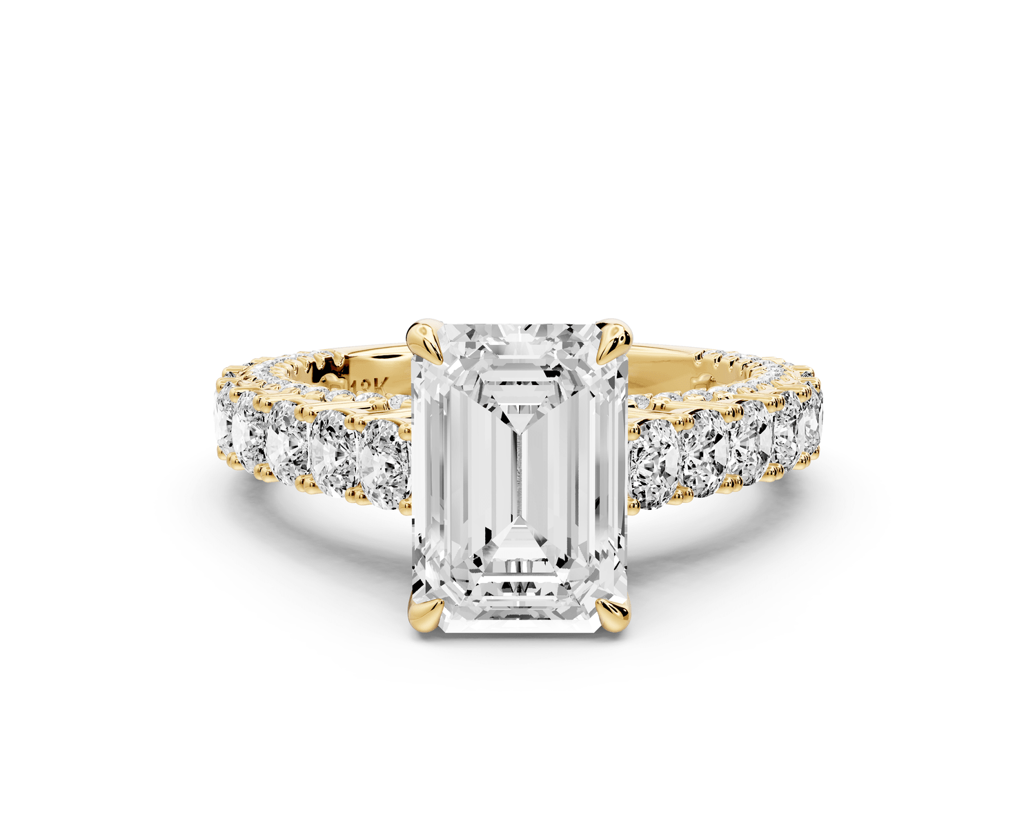 Ivy - 2ct 18k yellow gold emerald Diamond Crown Cathedral Rollover Pavé Engagement Ring - Mr. Alex Jewelry