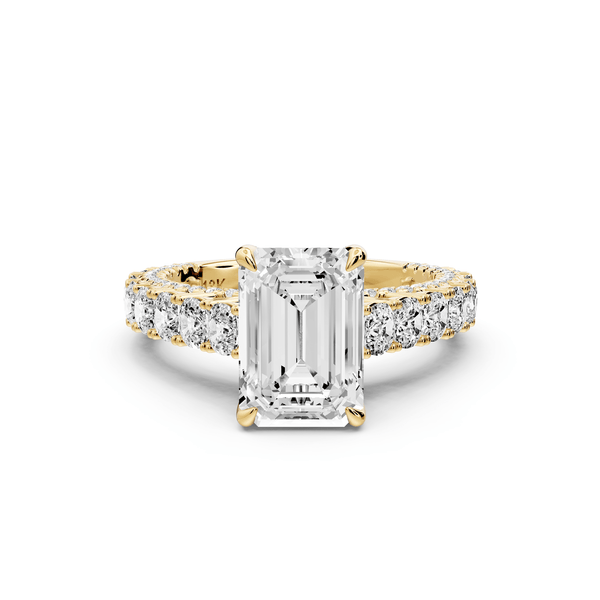 Ivy - 2ct 18k yellow gold emerald Diamond Crown Cathedral Rollover Pavé Engagement Ring - Mr. Alex Jewelry