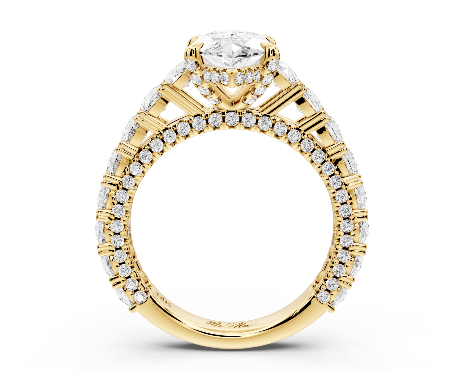 Ivy - 2ct 18k yellow gold marquise Diamond Crown Cathedral Rollover Pavé Engagement Ring - Mr. Alex Jewelry