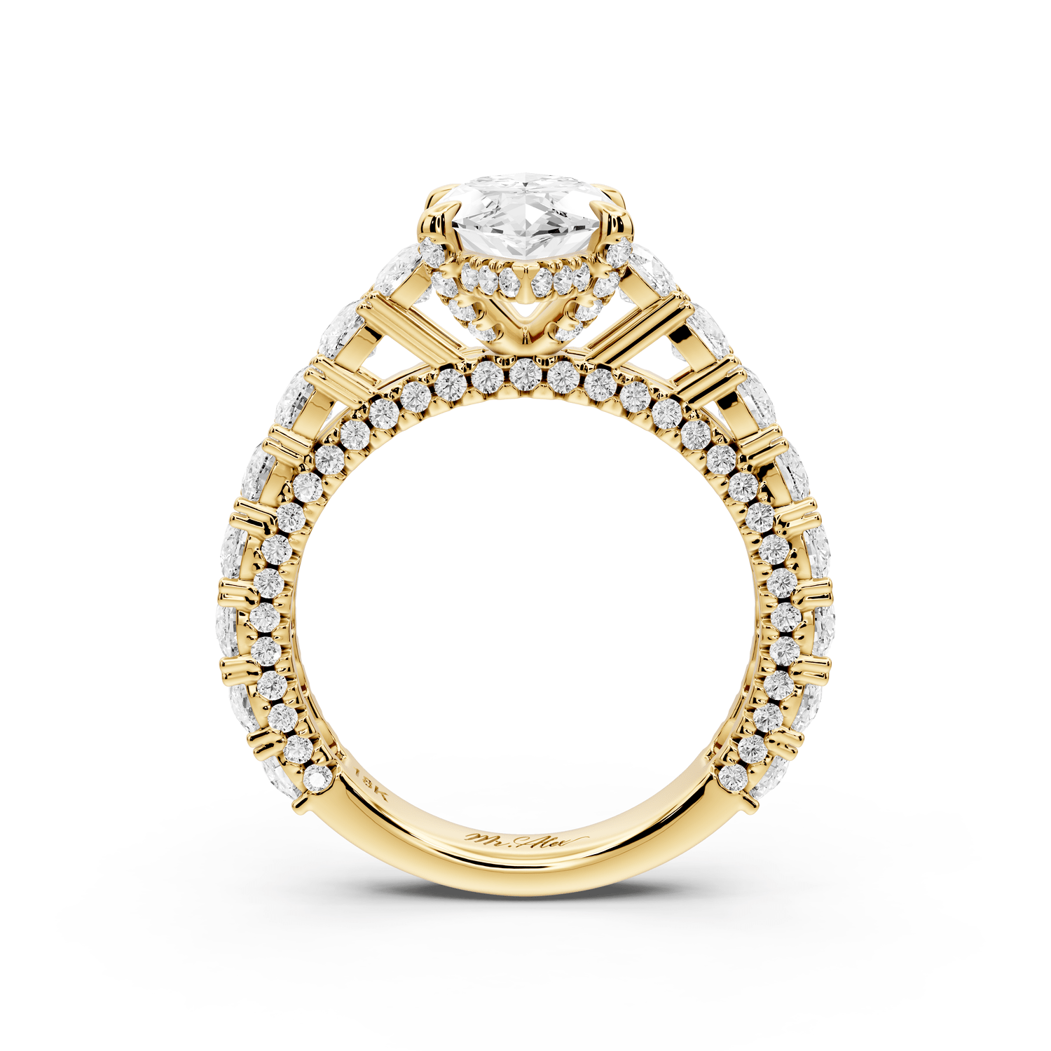 Ivy - 2ct 18k yellow gold marquise Diamond Crown Cathedral Rollover Pavé Engagement Ring - Mr. Alex Jewelry