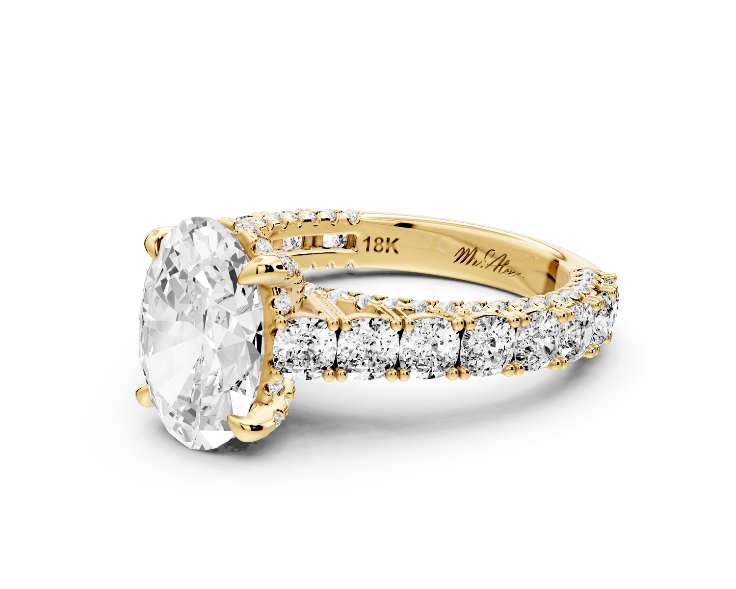 Ivy - 2ct 18k yellow gold oval Diamond Crown Cathedral Rollover Pavé Engagement Ring - Mr. Alex Jewelry