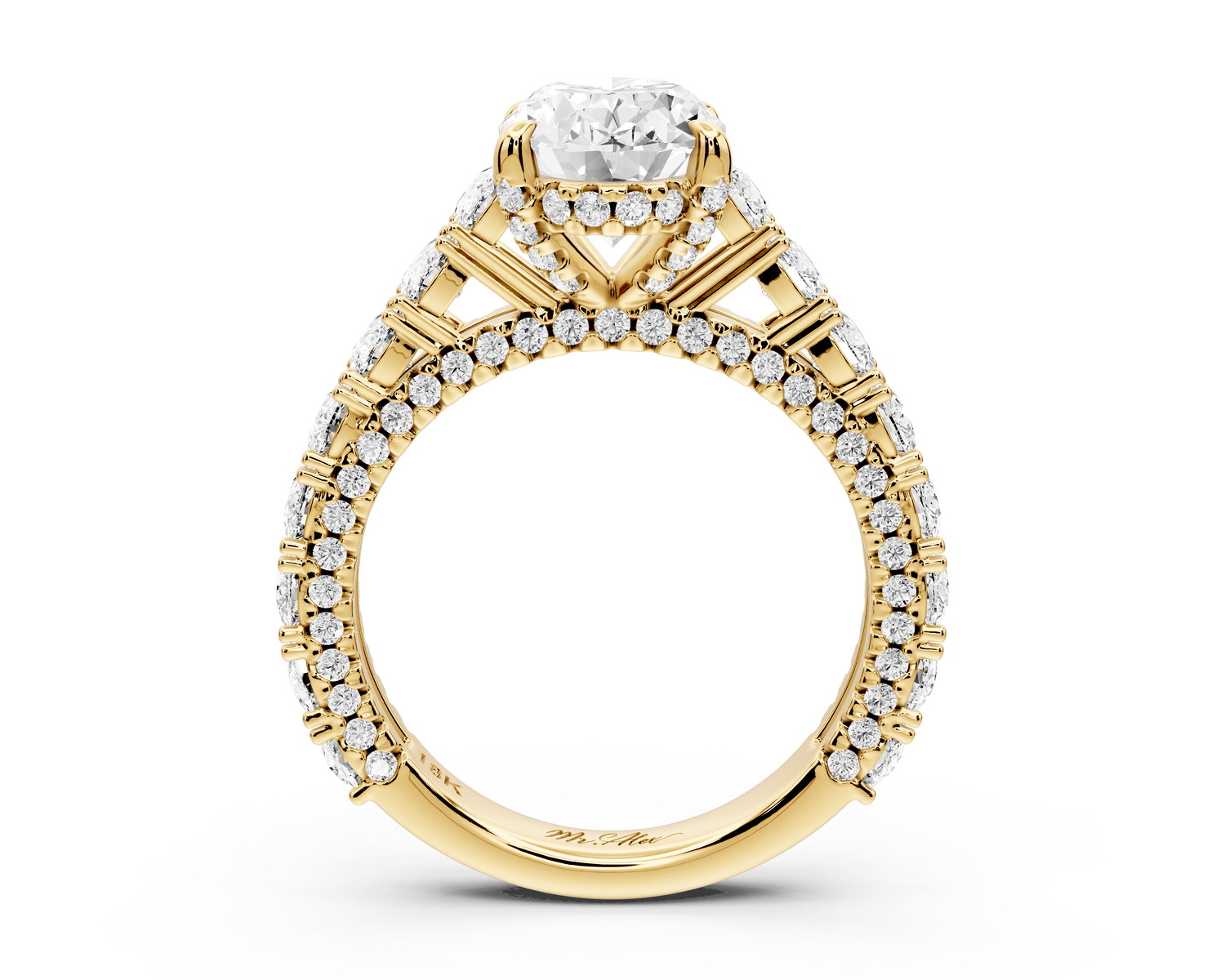 Ivy - 2ct 18k yellow gold oval Diamond Crown Cathedral Rollover Pavé Engagement Ring - Mr. Alex Jewelry