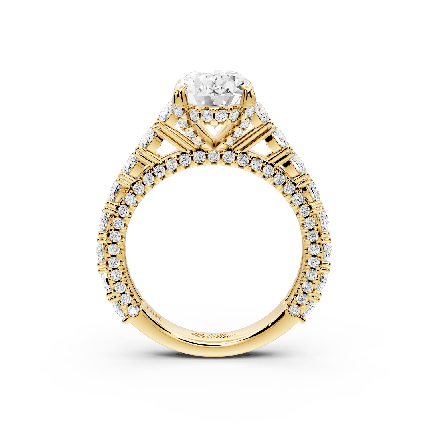 Ivy - 2ct 18k yellow gold oval Diamond Crown Cathedral Rollover Pavé Engagement Ring - Mr. Alex Jewelry