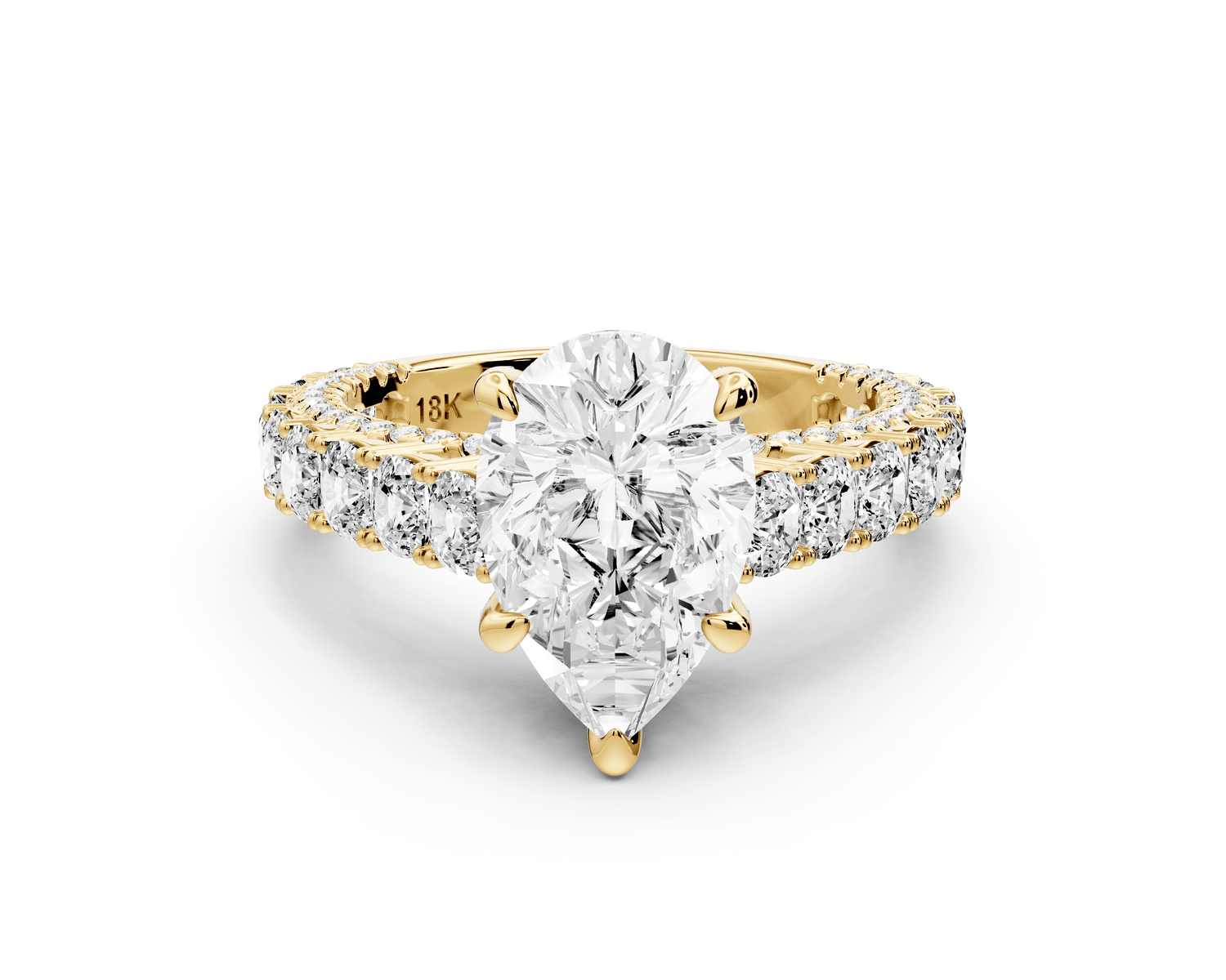 Ivy - 2ct 18k yellow gold pear Diamond Crown Cathedral Rollover Pavé Engagement Ring - Mr. Alex Jewelry