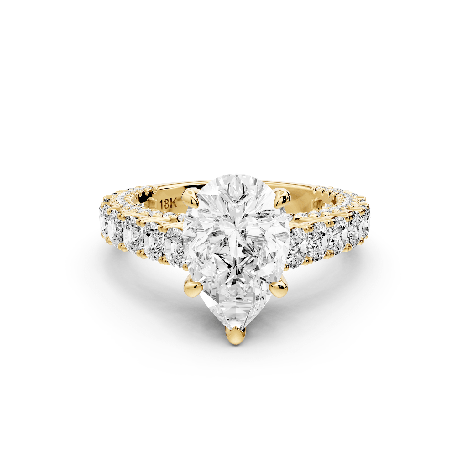 Ivy - 2ct 18k yellow gold pear Diamond Crown Cathedral Rollover Pavé Engagement Ring - Mr. Alex Jewelry