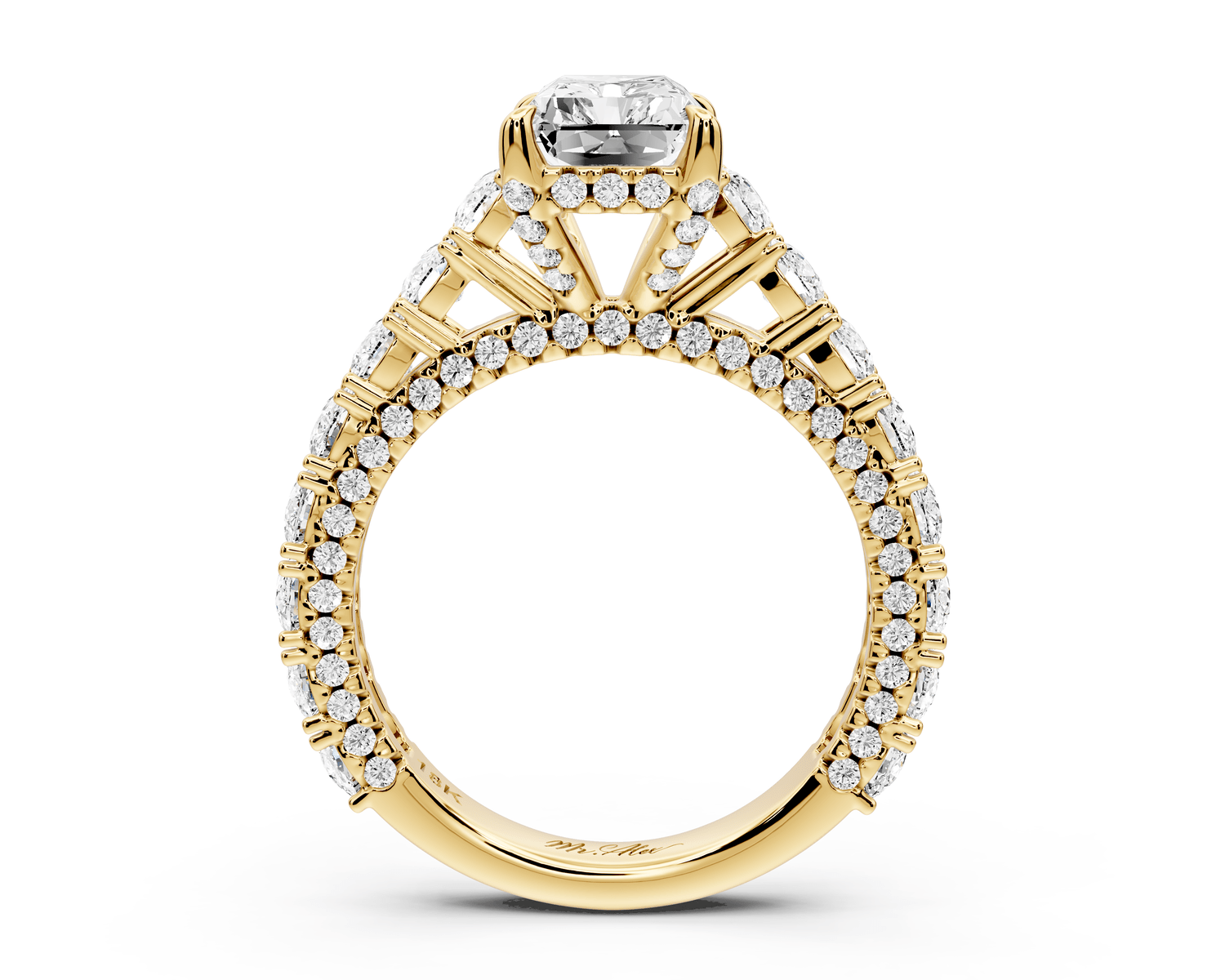 Ivy - 2ct 18k yellow gold radiant Diamond Crown Cathedral Rollover Pavé Engagement Ring - Mr. Alex Jewelry