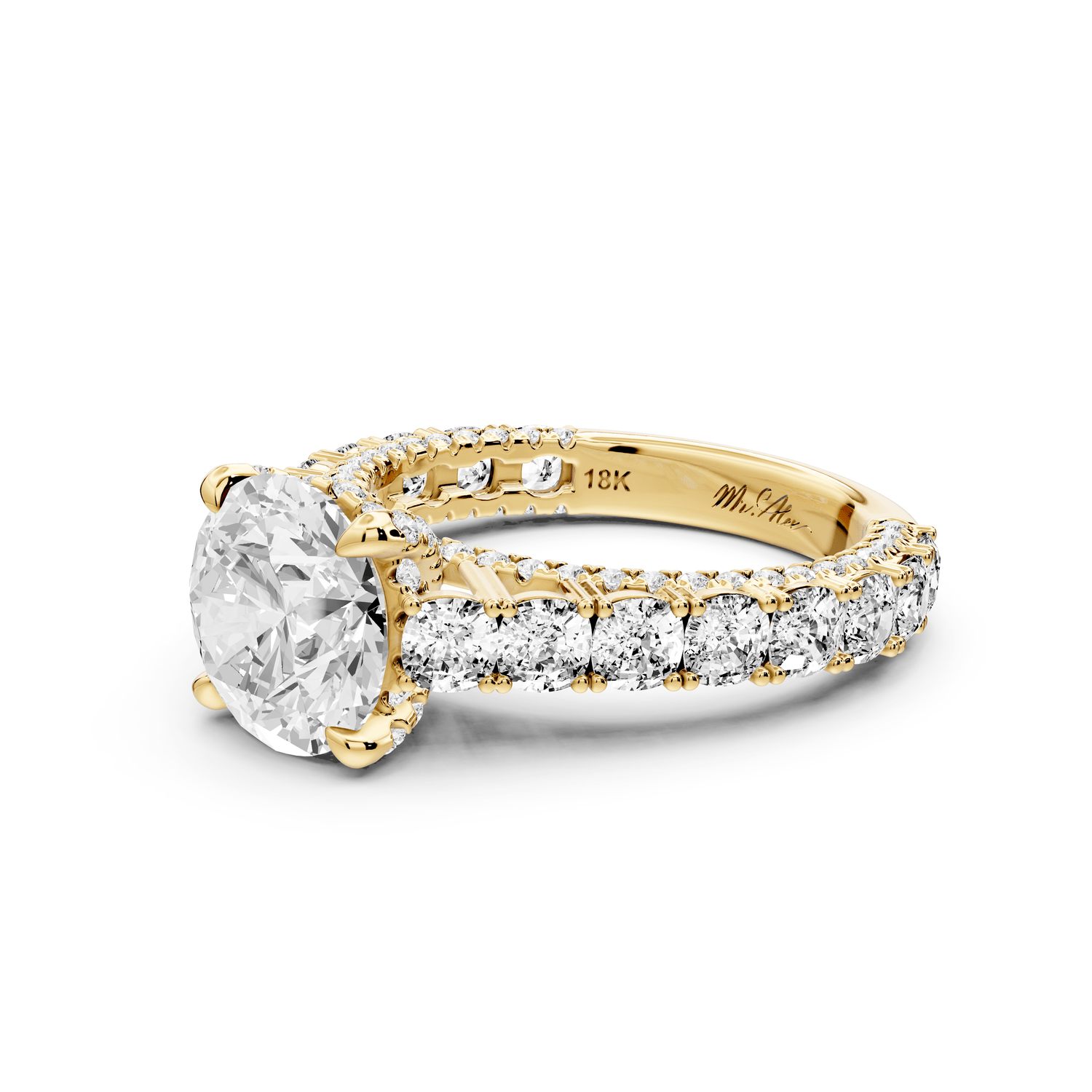 Ivy - 2ct 18k yellow gold round Diamond Crown Cathedral Rollover Pavé Engagement Ring - Mr. Alex Jewelry