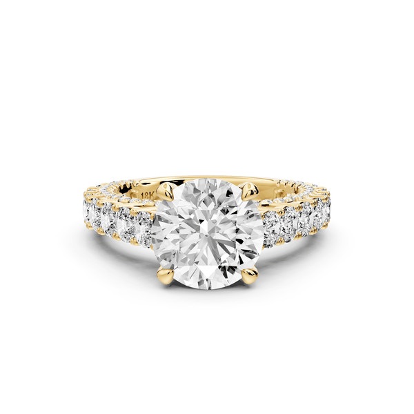 Ivy - 2ct 18k yellow gold round Diamond Crown Cathedral Rollover Pavé Engagement Ring - Mr. Alex Jewelry
