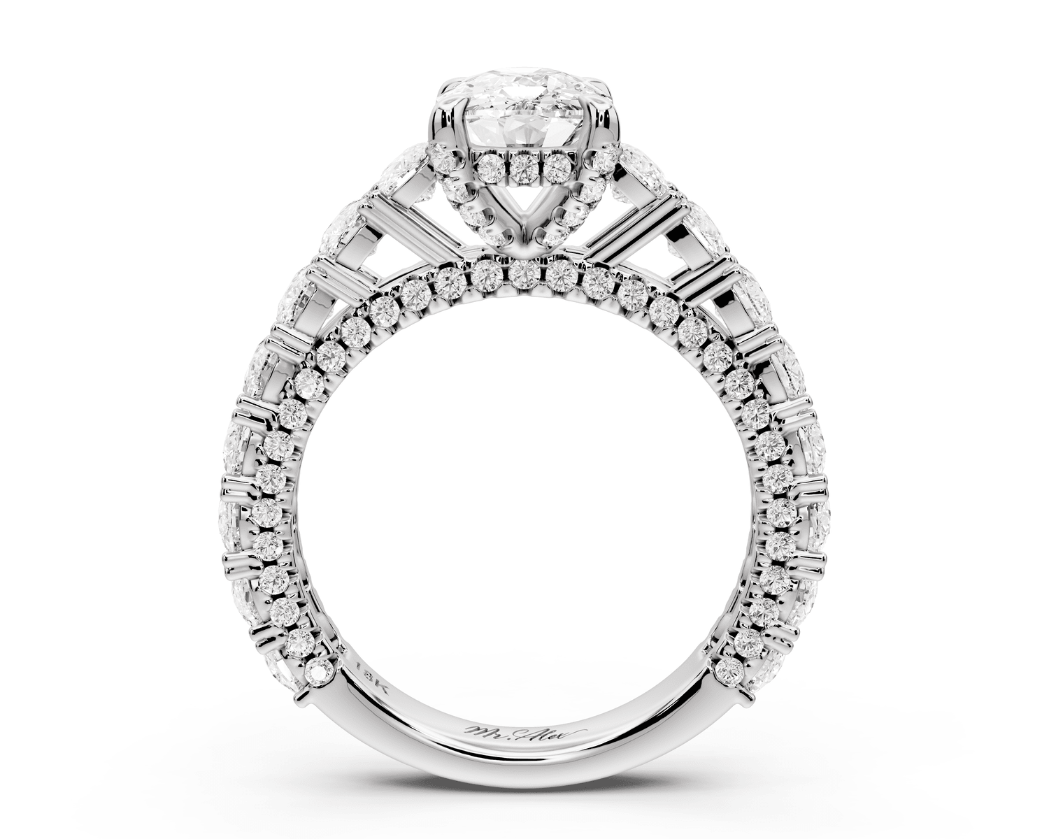 Ivy - 2ct platinum ecushion Diamond Crown Cathedral Rollover Pavé Engagement Ring - Mr. Alex Jewelry