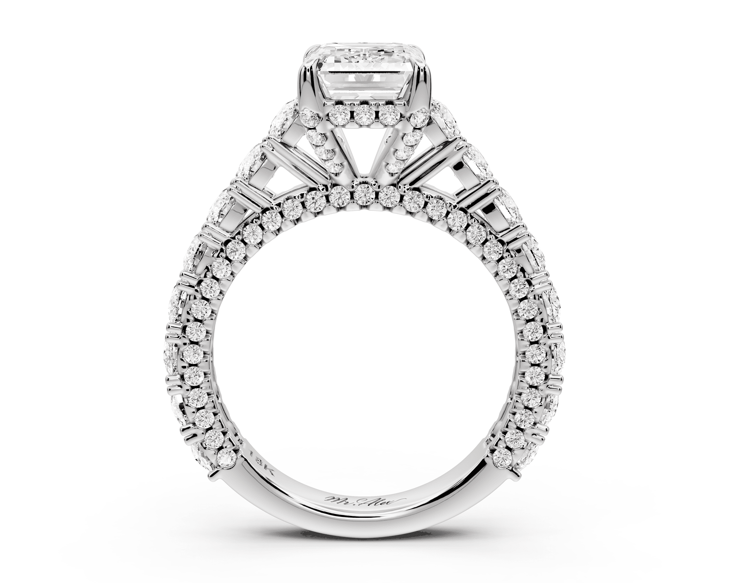 Ivy - 2ct platinum emerald Diamond Crown Cathedral Rollover Pavé Engagement Ring - Mr. Alex Jewelry