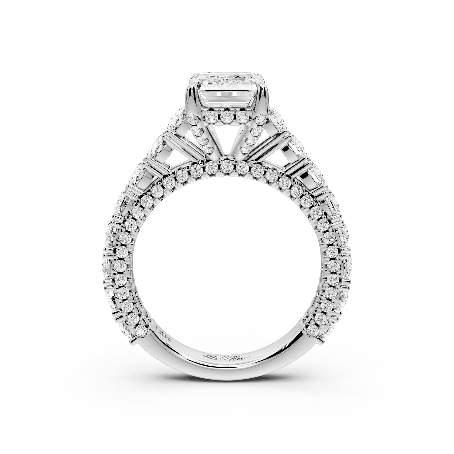 Ivy - 2ct platinum emerald Diamond Crown Cathedral Rollover Pavé Engagement Ring - Mr. Alex Jewelry
