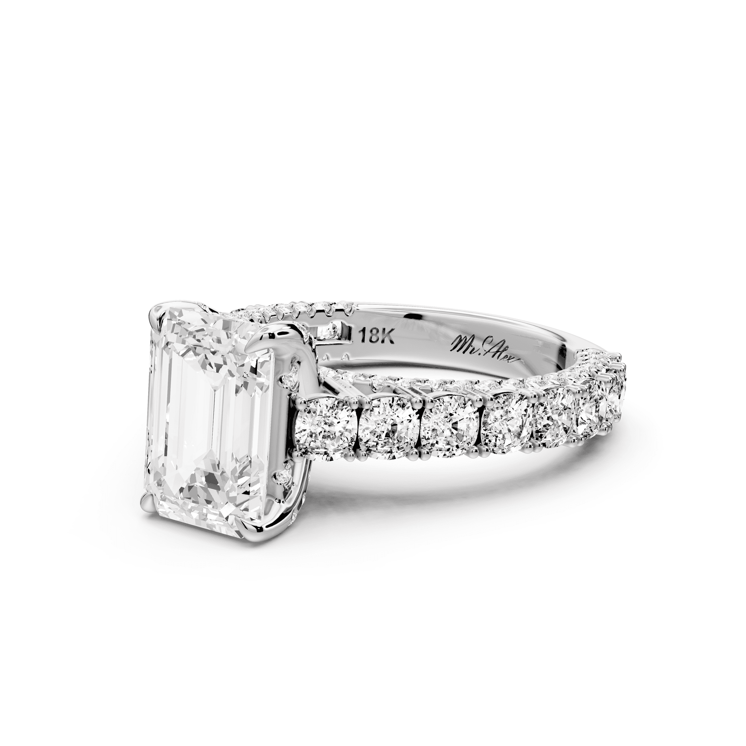 Ivy - 2ct platinum emerald Diamond Crown Cathedral Rollover Pavé Engagement Ring - Mr. Alex Jewelry