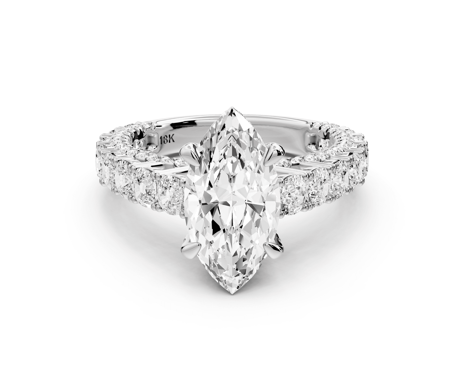 Ivy - 2ct platinum marquise Diamond Crown Cathedral Rollover Pavé Engagement Ring - Mr. Alex Jewelry