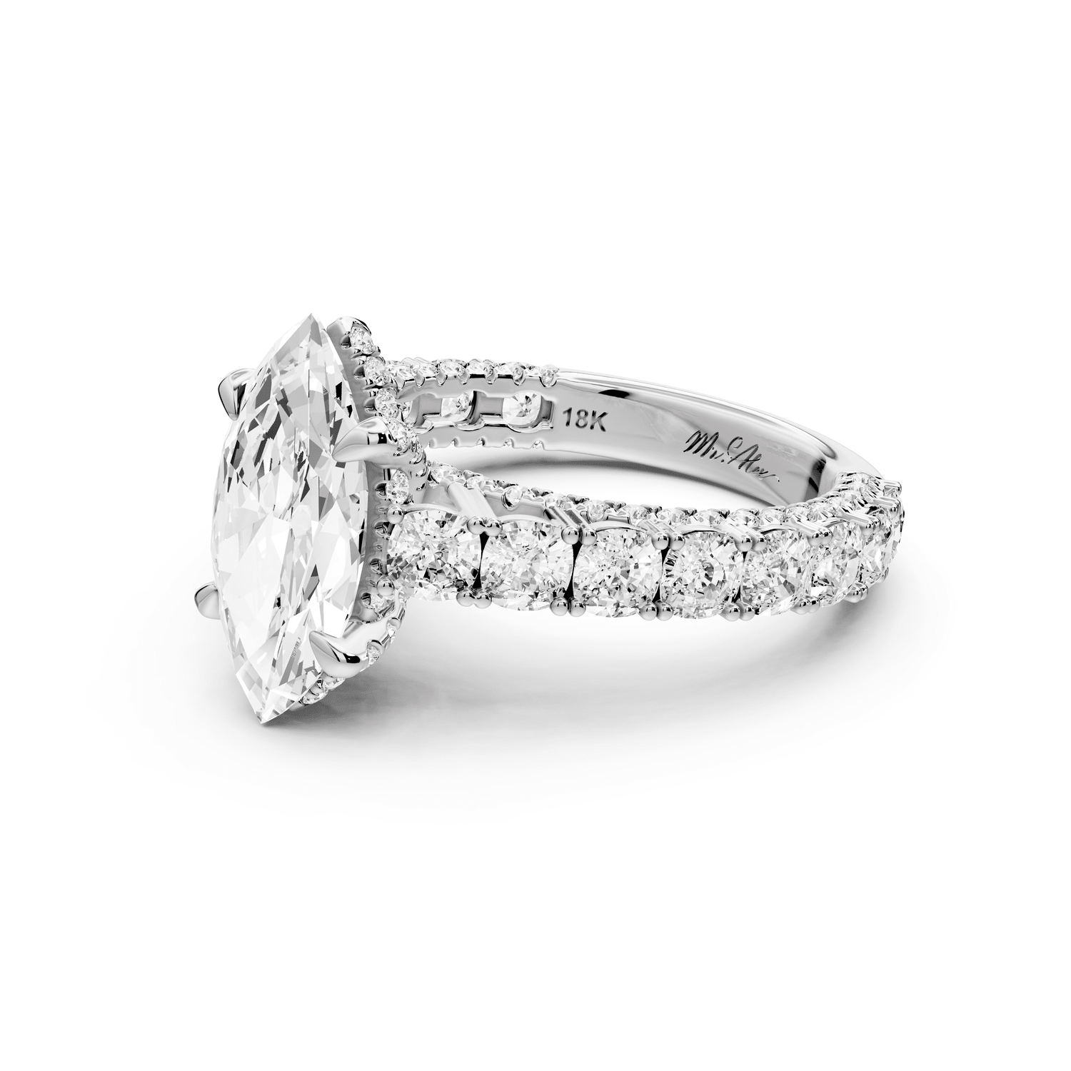 Ivy - 2ct platinum marquise Diamond Crown Cathedral Rollover Pavé Engagement Ring - Mr. Alex Jewelry