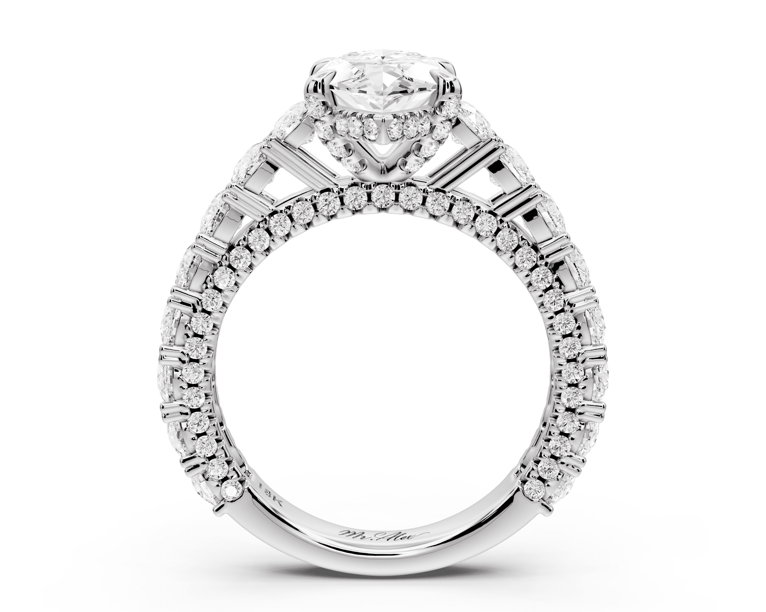 Ivy - 2ct platinum marquise Diamond Crown Cathedral Rollover Pavé Engagement Ring - Mr. Alex Jewelry