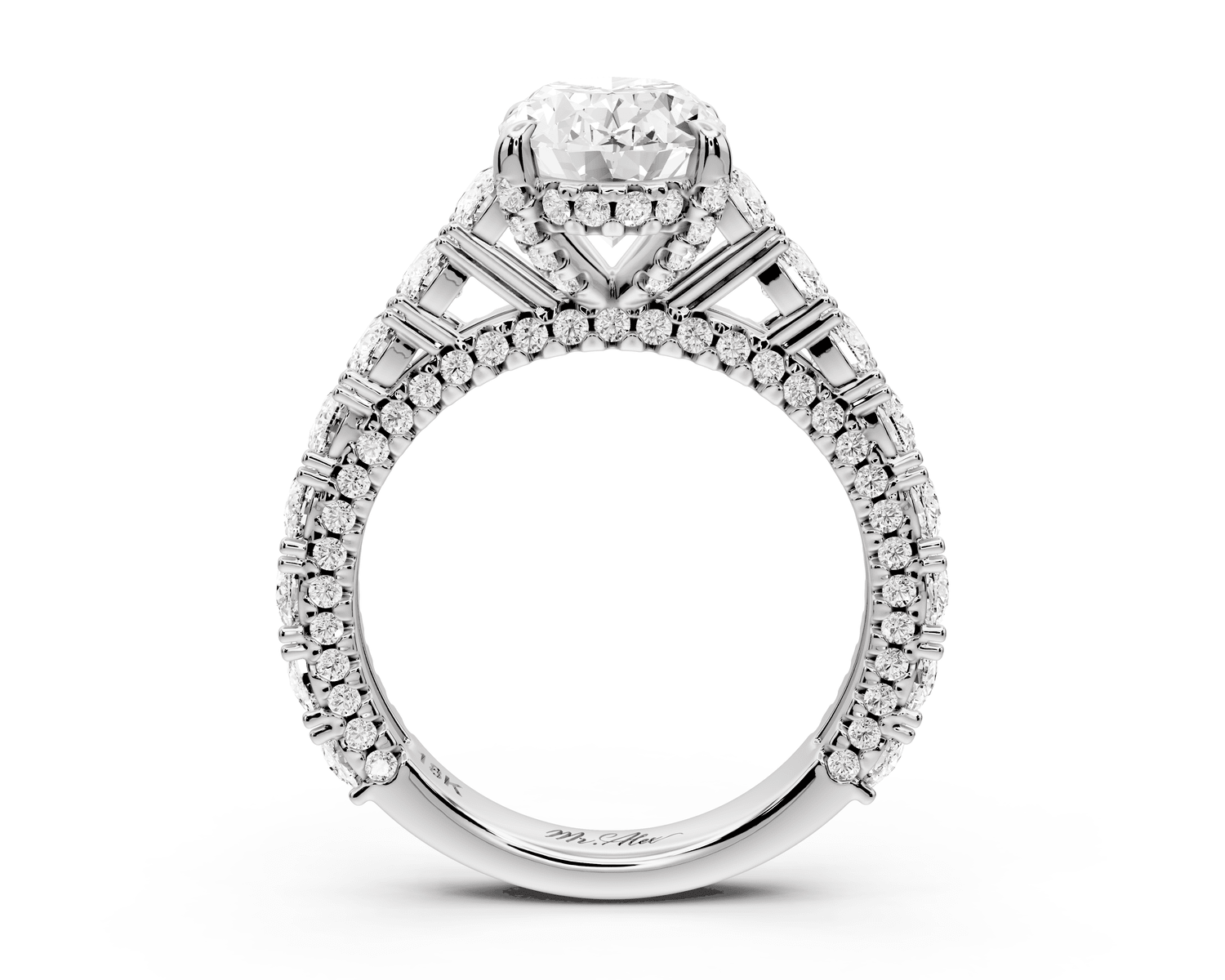Ivy - 2ct platinum oval Diamond Crown Cathedral Rollover Pavé Engagement Ring - Mr. Alex Jewelry