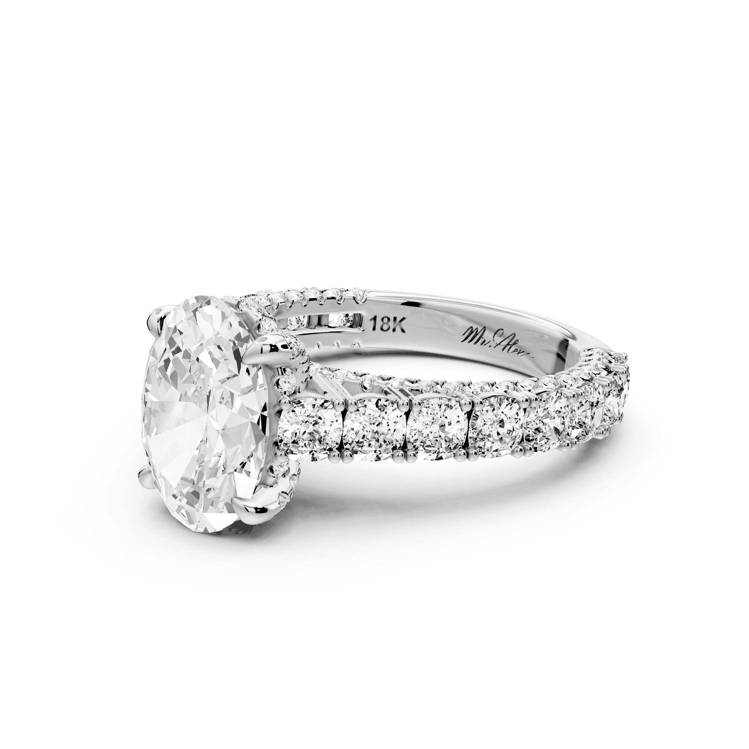 Ivy - 2ct platinum oval Diamond Crown Cathedral Rollover Pavé Engagement Ring - Mr. Alex Jewelry