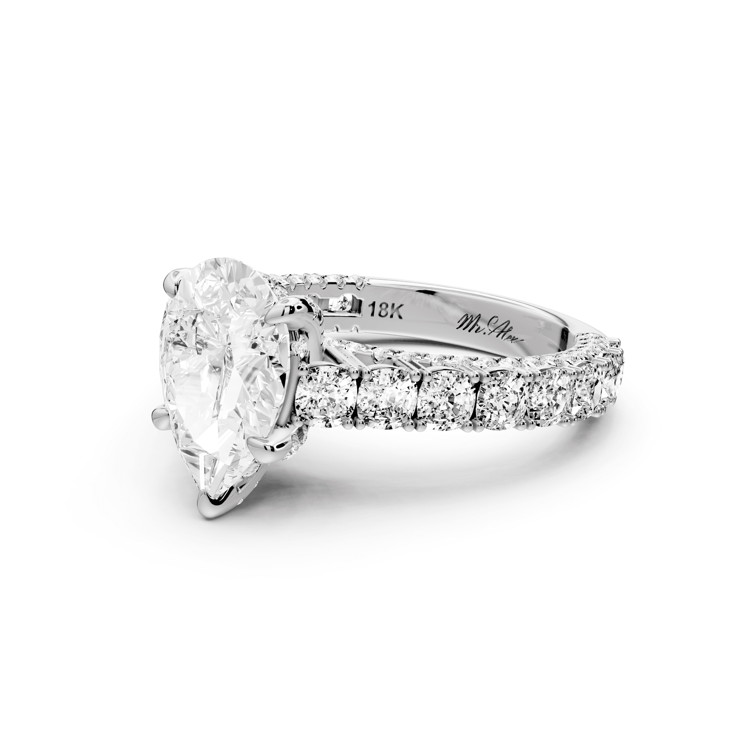Ivy - 2ct platinum pear Diamond Crown Cathedral Rollover Pavé Engagement Ring - Mr. Alex Jewelry