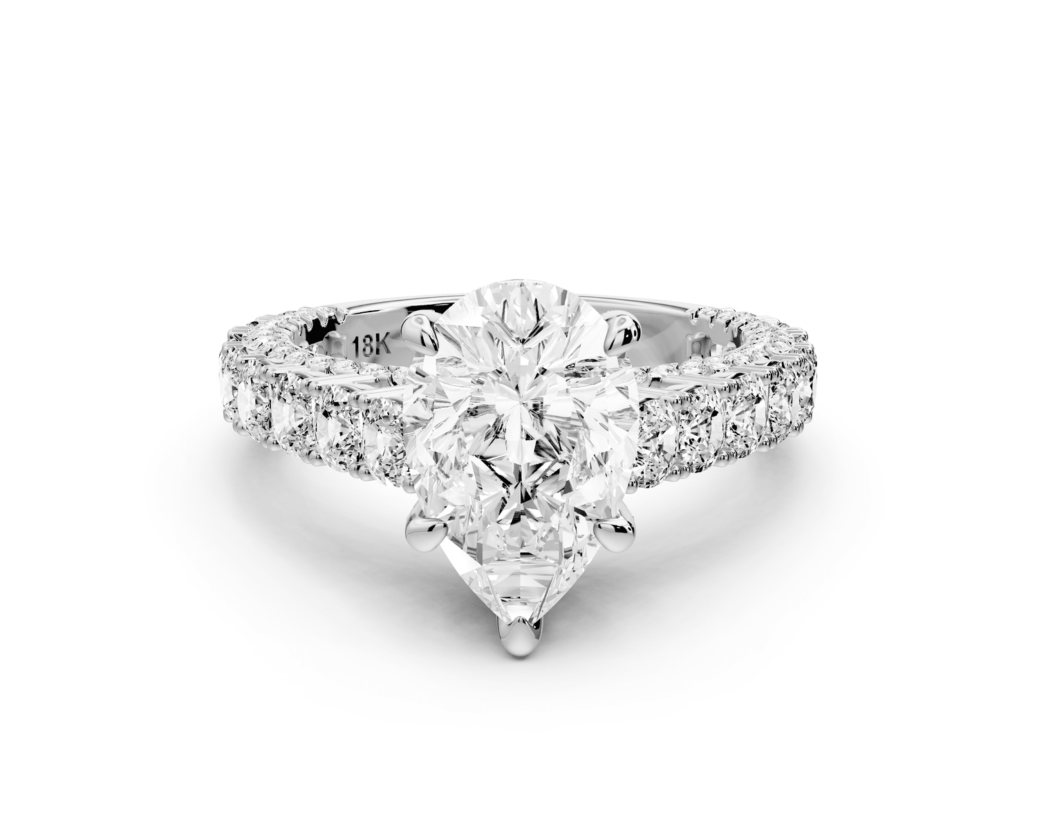 Ivy - 2ct platinum pear Diamond Crown Cathedral Rollover Pavé Engagement Ring - Mr. Alex Jewelry