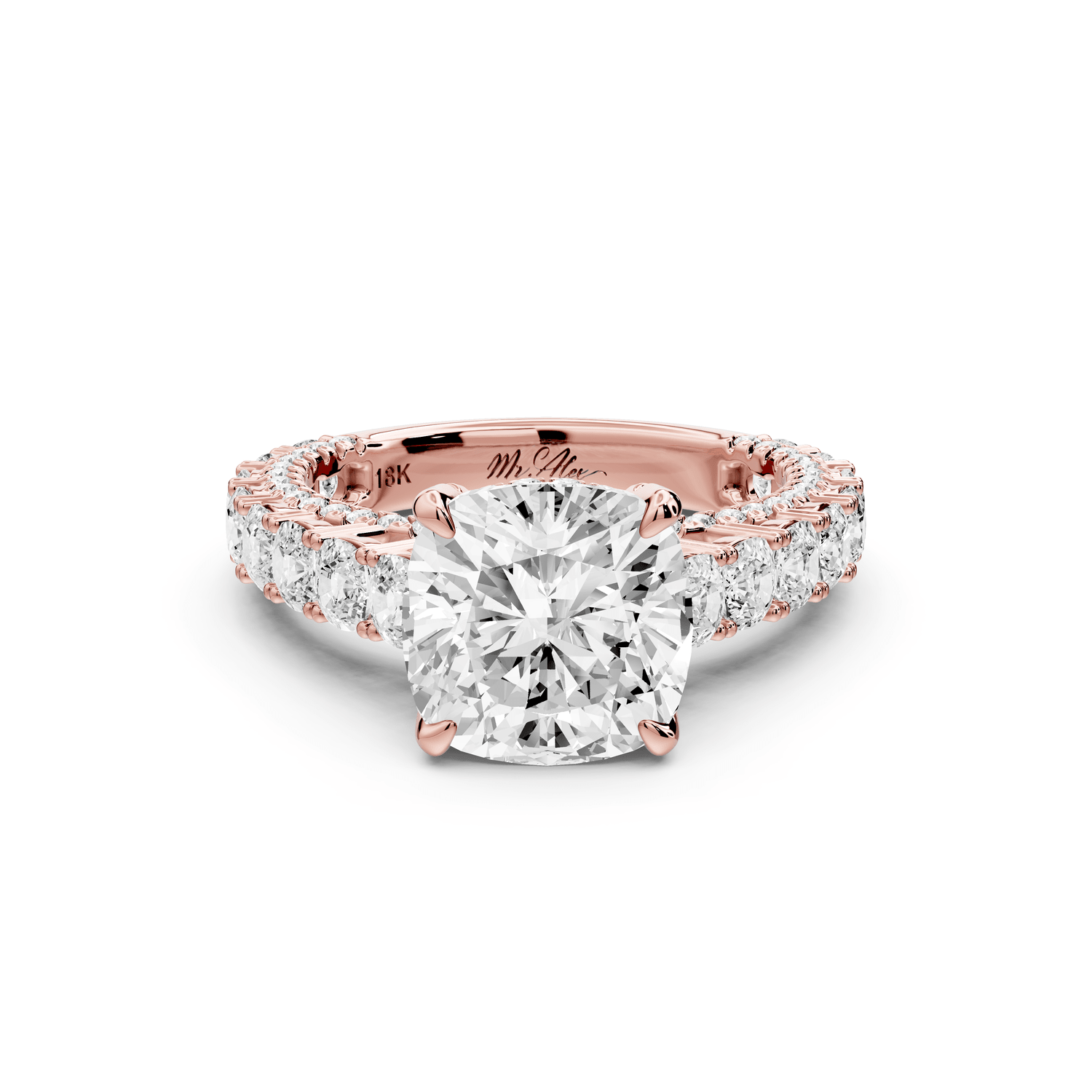 Ivy - 3ct 14k rose gold cushion Diamond Crown Cathedral Rollover Pavé Engagement Ring - Mr. Alex Jewelry
