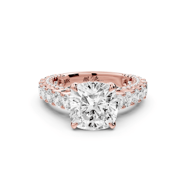 Ivy - 3ct 14k rose gold cushion Diamond Crown Cathedral Rollover Pavé Engagement Ring - Mr. Alex Jewelry