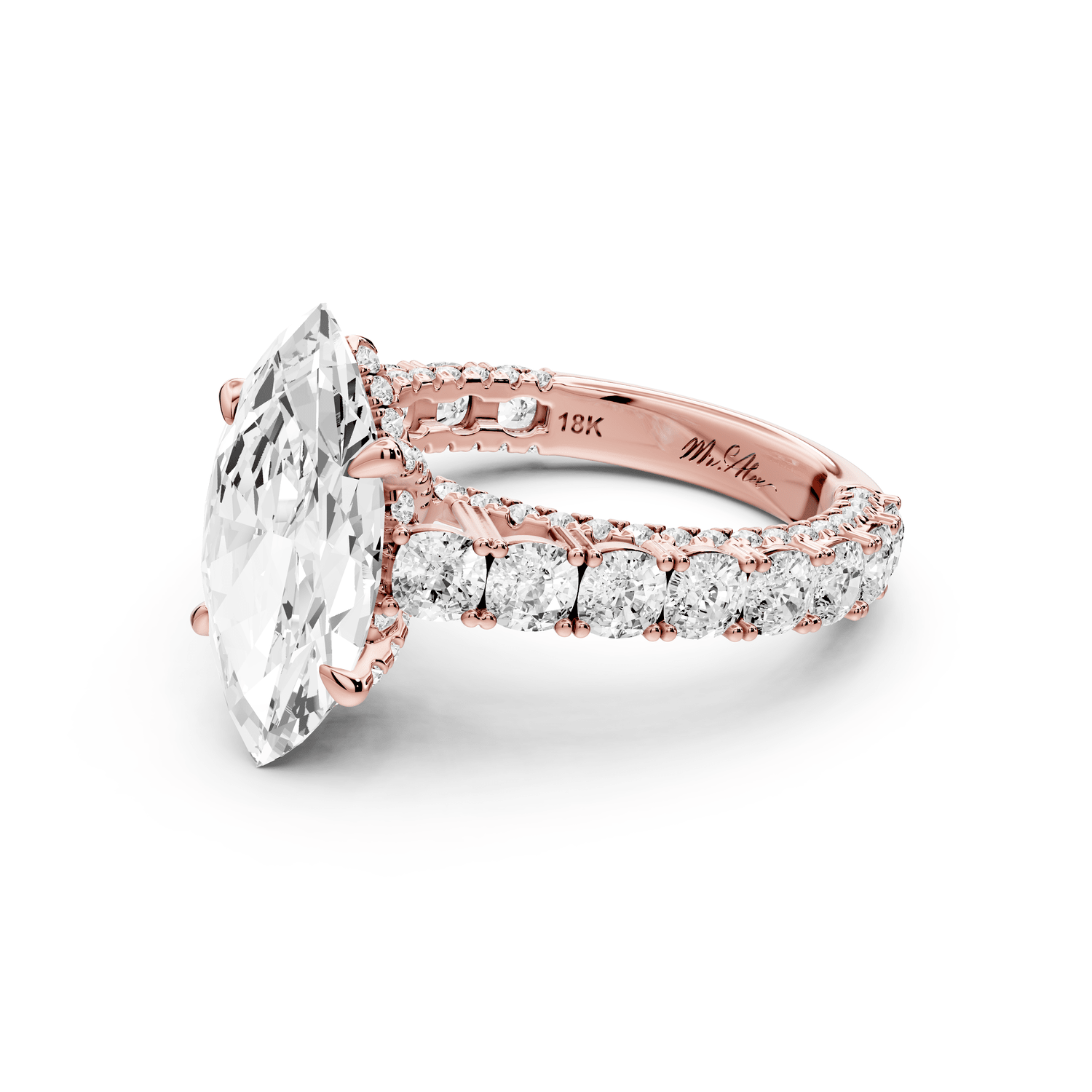 Ivy - 3ct 14k rose gold marquise Diamond Crown Cathedral Rollover Pavé Engagement Ring - Mr. Alex Jewelry