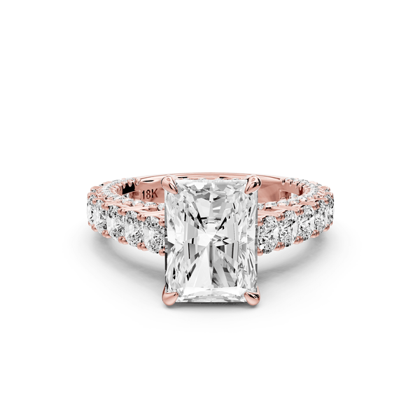 Ivy - 3ct 14k rose gold radiant Diamond Crown Cathedral Rollover Pavé Engagement Ring - Mr. Alex Jewelry