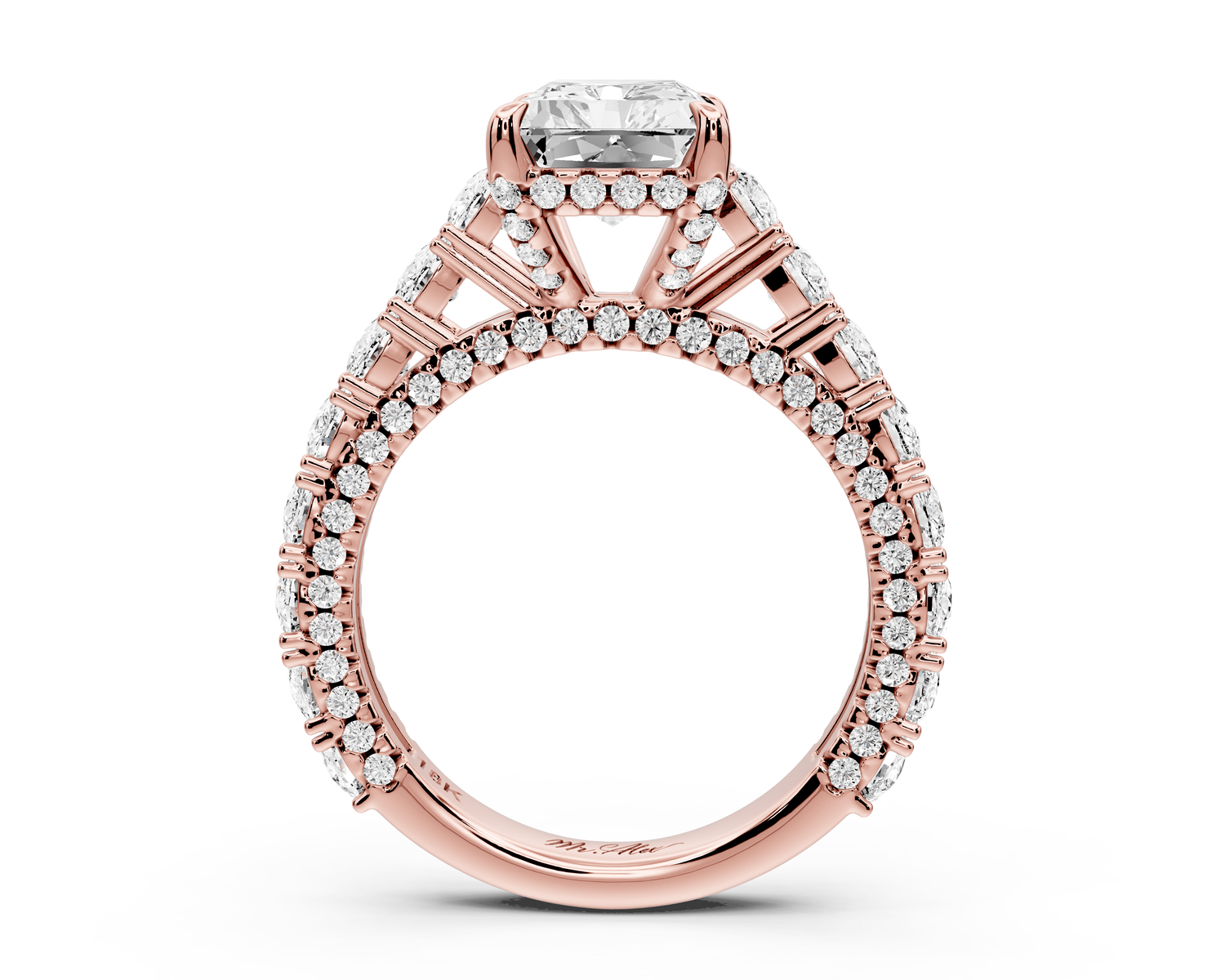 Ivy - 3ct 14k rose gold radiant Diamond Crown Cathedral Rollover Pavé Engagement Ring - Mr. Alex Jewelry