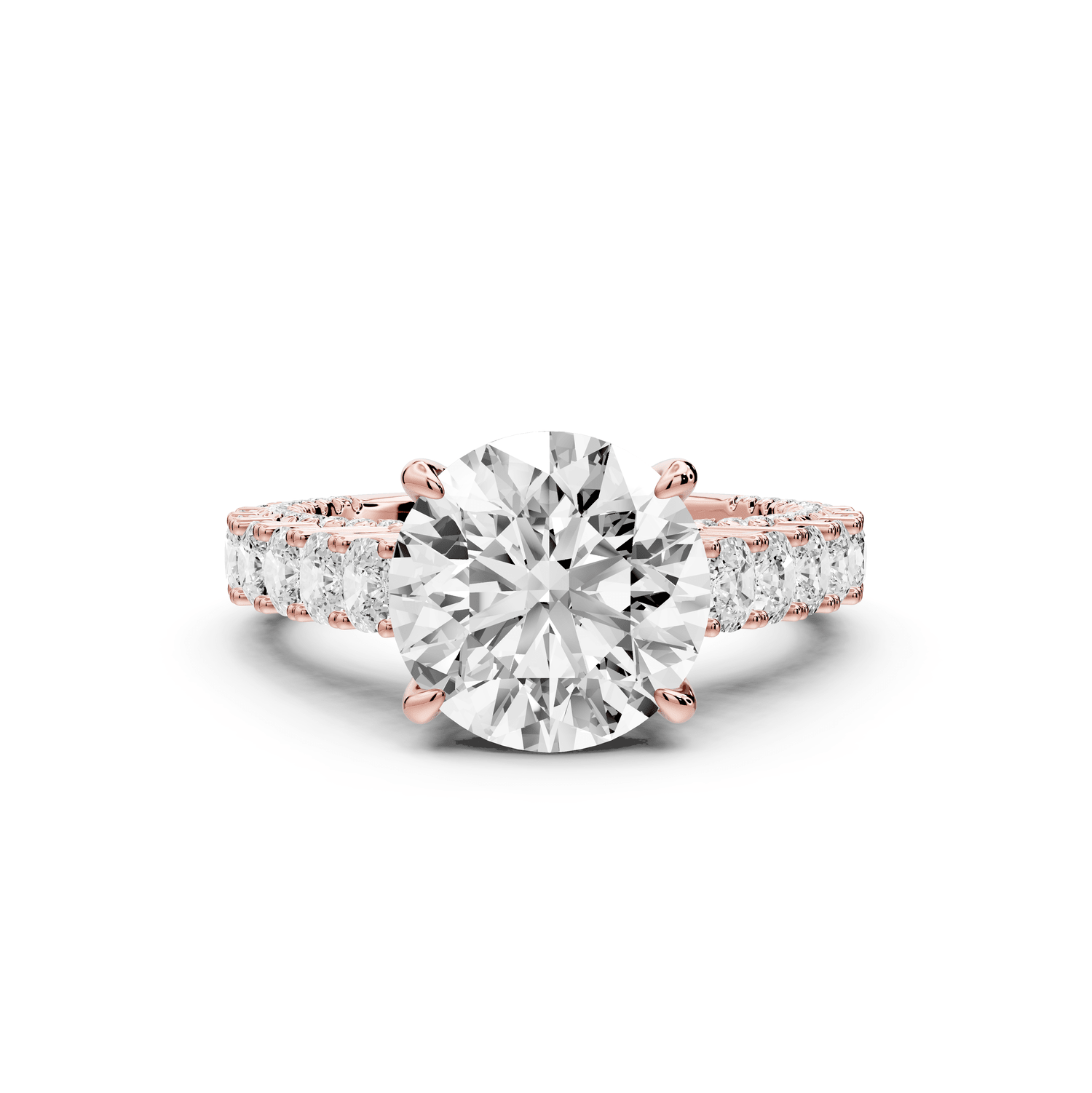 Ivy - 3ct 14k rose gold round Diamond Crown Cathedral Rollover Pavé Engagement Ring - Mr. Alex Jewelry