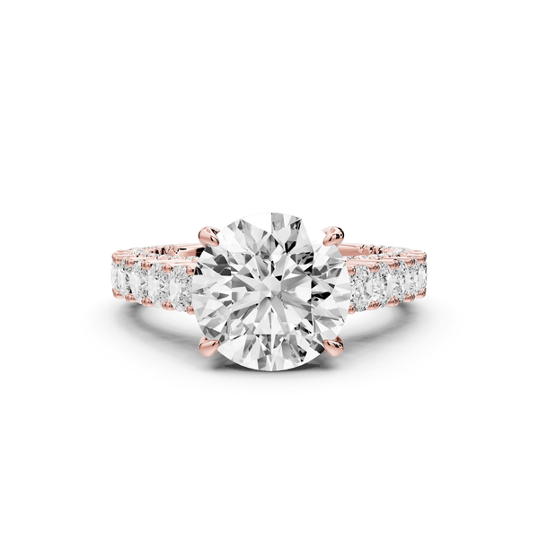 Ivy - 3ct 14k rose gold round Diamond Crown Cathedral Rollover Pavé Engagement Ring - Mr. Alex Jewelry