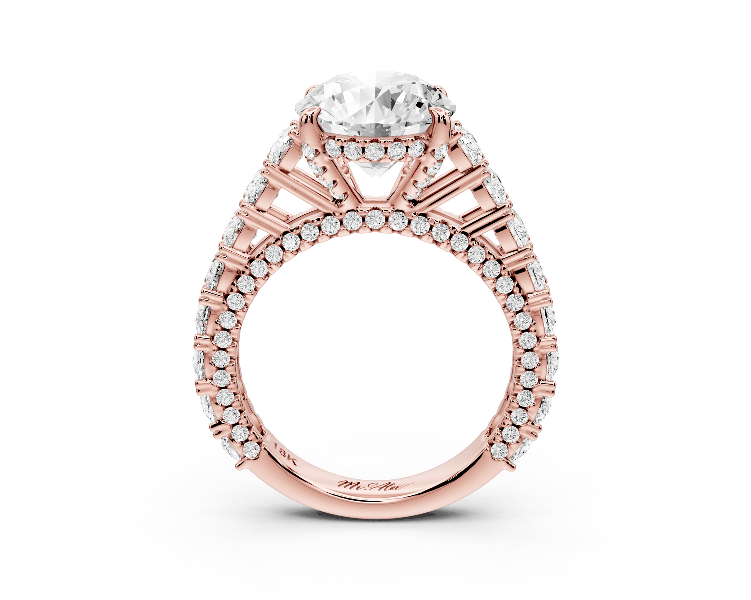 Ivy - 3ct 14k rose gold round Diamond Crown Cathedral Rollover Pavé Engagement Ring - Mr. Alex Jewelry