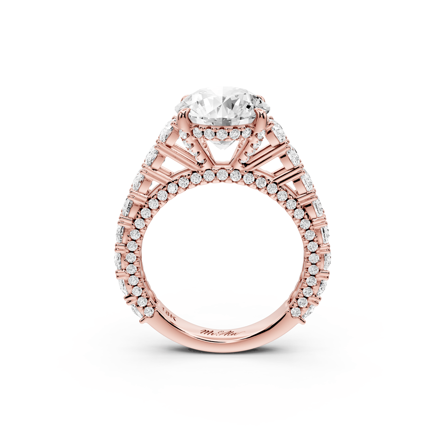 Ivy - 3ct 14k rose gold round Diamond Crown Cathedral Rollover Pavé Engagement Ring - Mr. Alex Jewelry