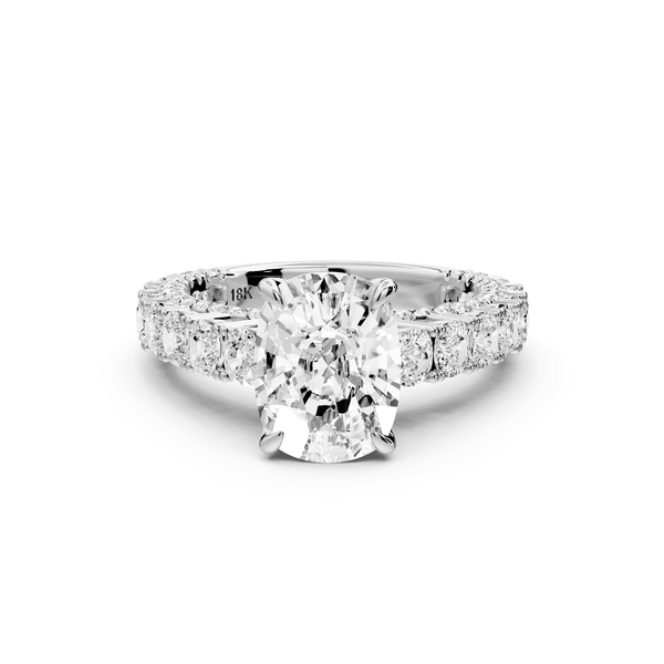 Ivy - 3ct 14k white gold ecushion Diamond Crown Cathedral Rollover Pavé Engagement Ring - Mr. Alex Jewelry