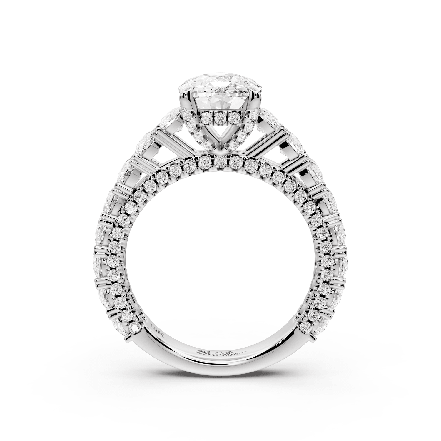 Ivy - 3ct 14k white gold ecushion Diamond Crown Cathedral Rollover Pavé Engagement Ring - Mr. Alex Jewelry