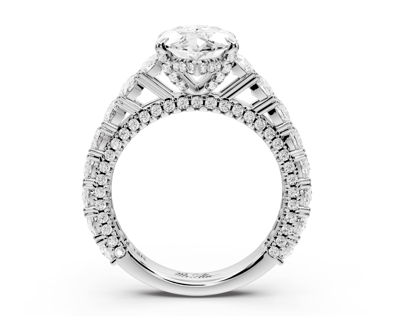 Ivy - 3ct 14k white gold marquise Diamond Crown Cathedral Rollover Pavé Engagement Ring - Mr. Alex Jewelry