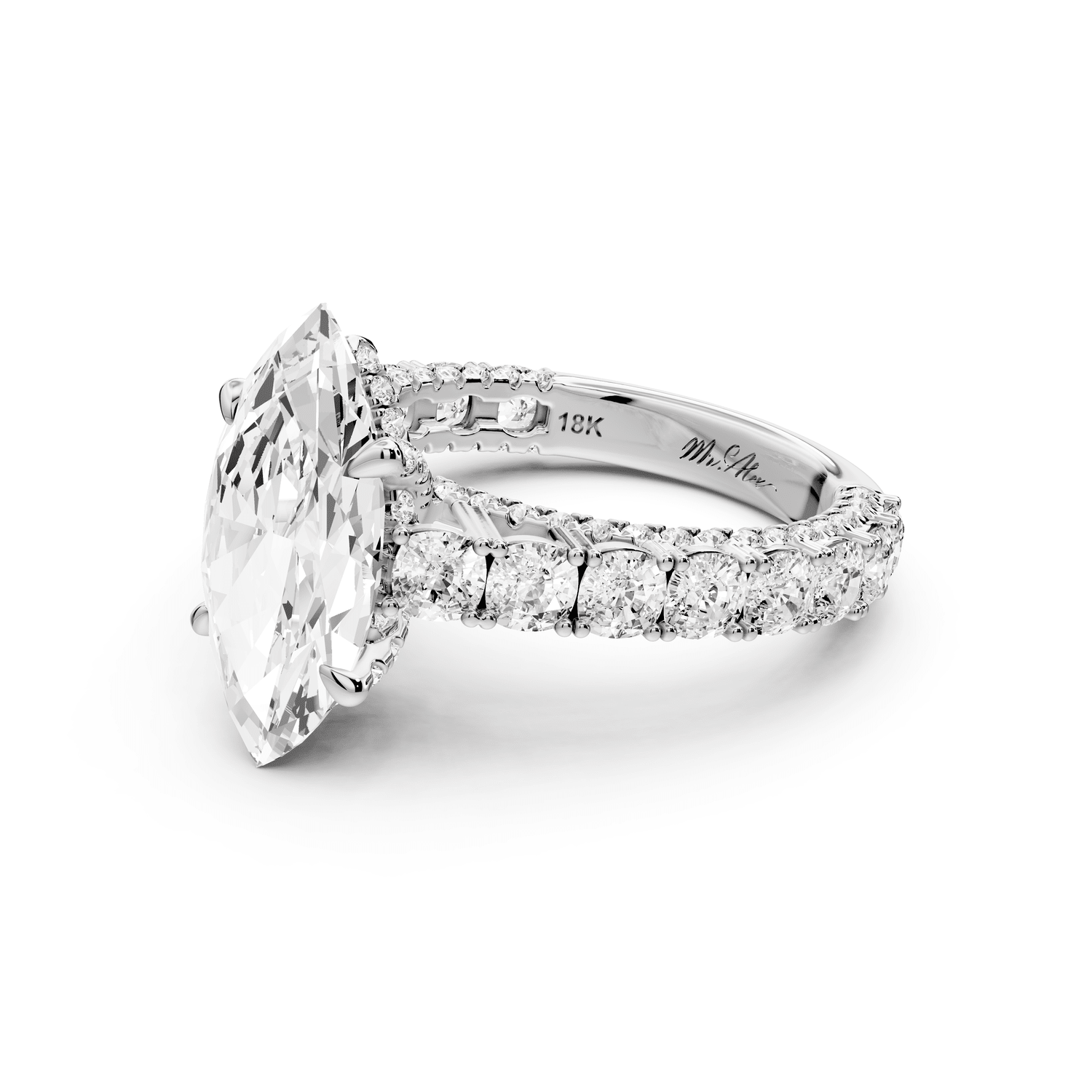Ivy - 3ct 14k white gold marquise Diamond Crown Cathedral Rollover Pavé Engagement Ring - Mr. Alex Jewelry