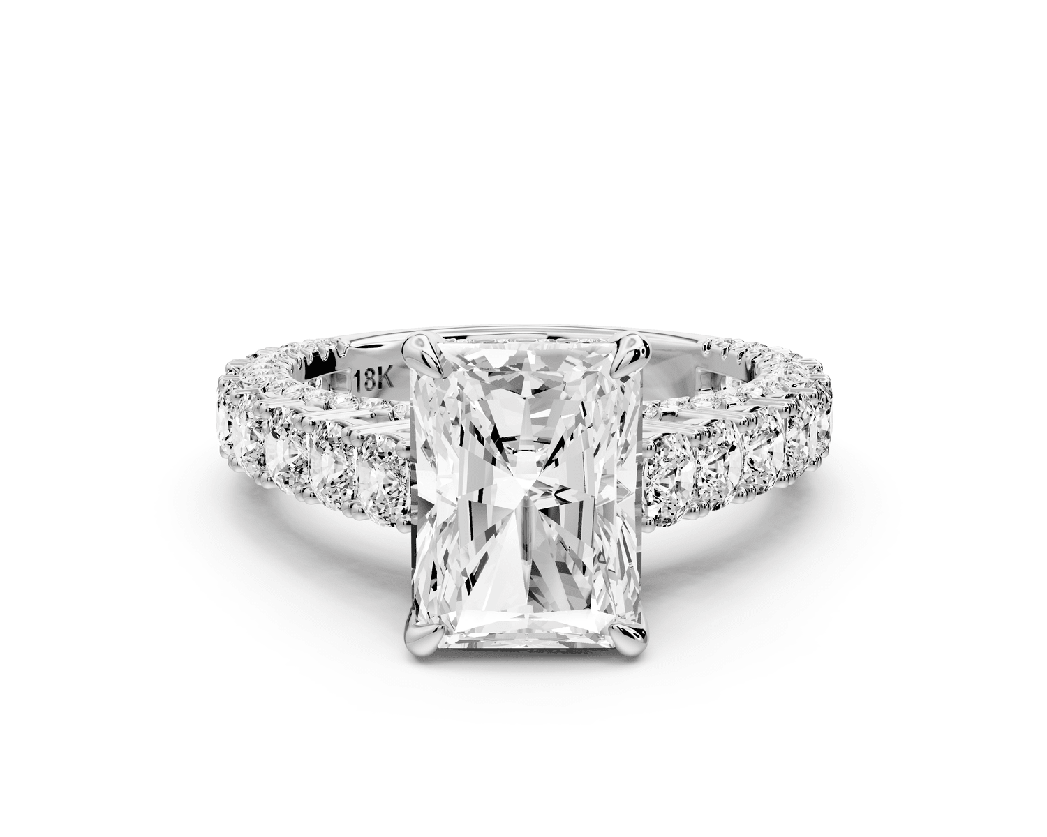 Ivy - 3ct 14k white gold radiant Diamond Crown Cathedral Rollover Pavé Engagement Ring - Mr. Alex Jewelry