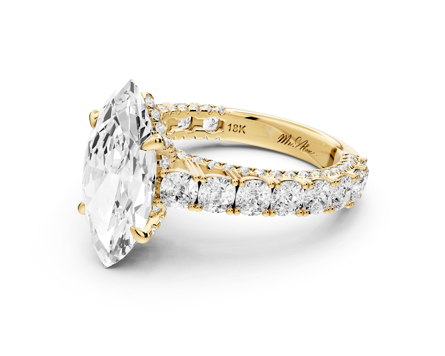 Ivy - 3ct 14k yellow gold marquise Diamond Crown Cathedral Rollover Pavé Engagement Ring - Mr. Alex Jewelry