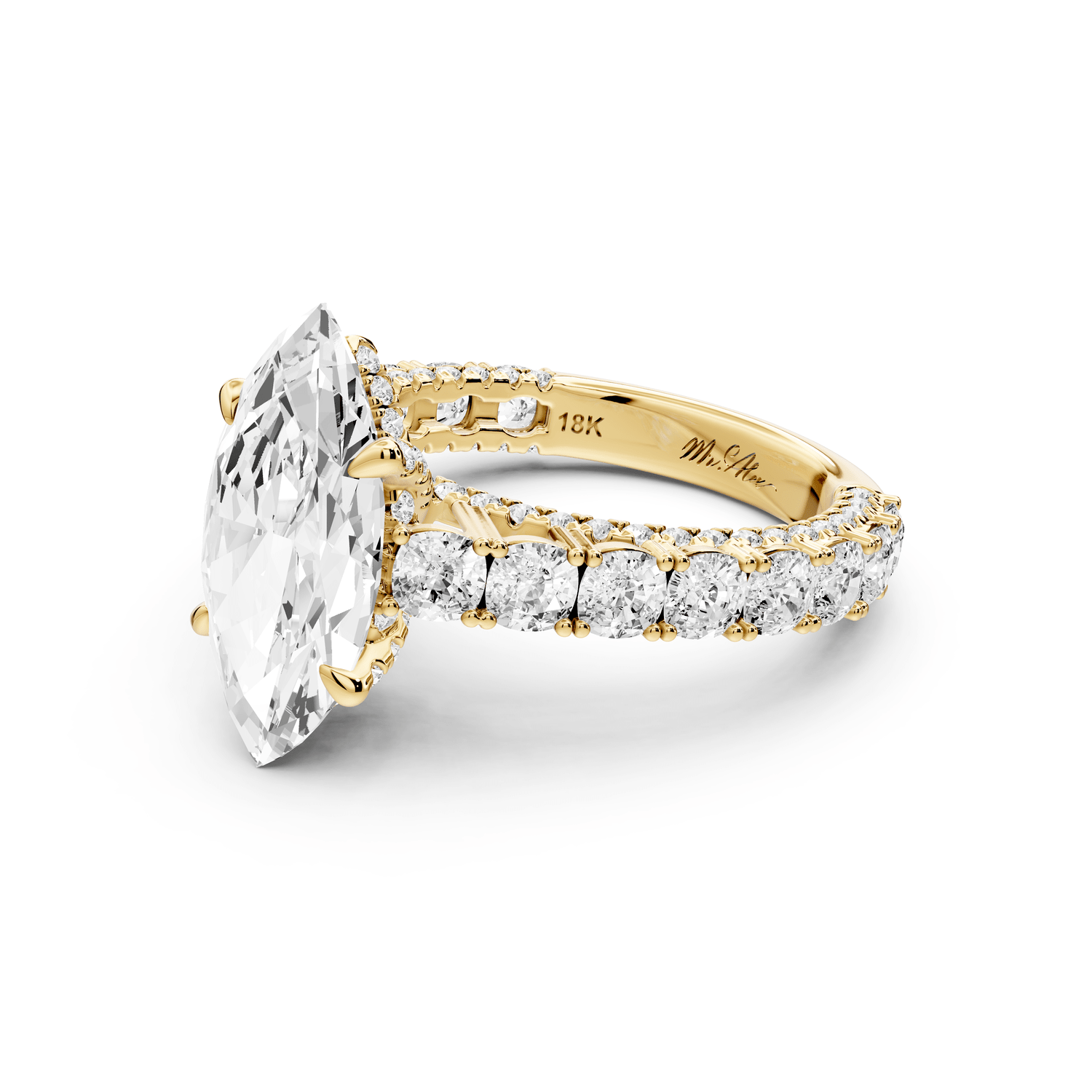 Ivy - 3ct 14k yellow gold marquise Diamond Crown Cathedral Rollover Pavé Engagement Ring - Mr. Alex Jewelry