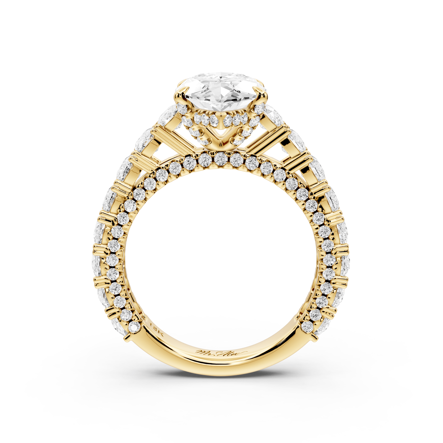 Ivy - 3ct 14k yellow gold marquise Diamond Crown Cathedral Rollover Pavé Engagement Ring - Mr. Alex Jewelry