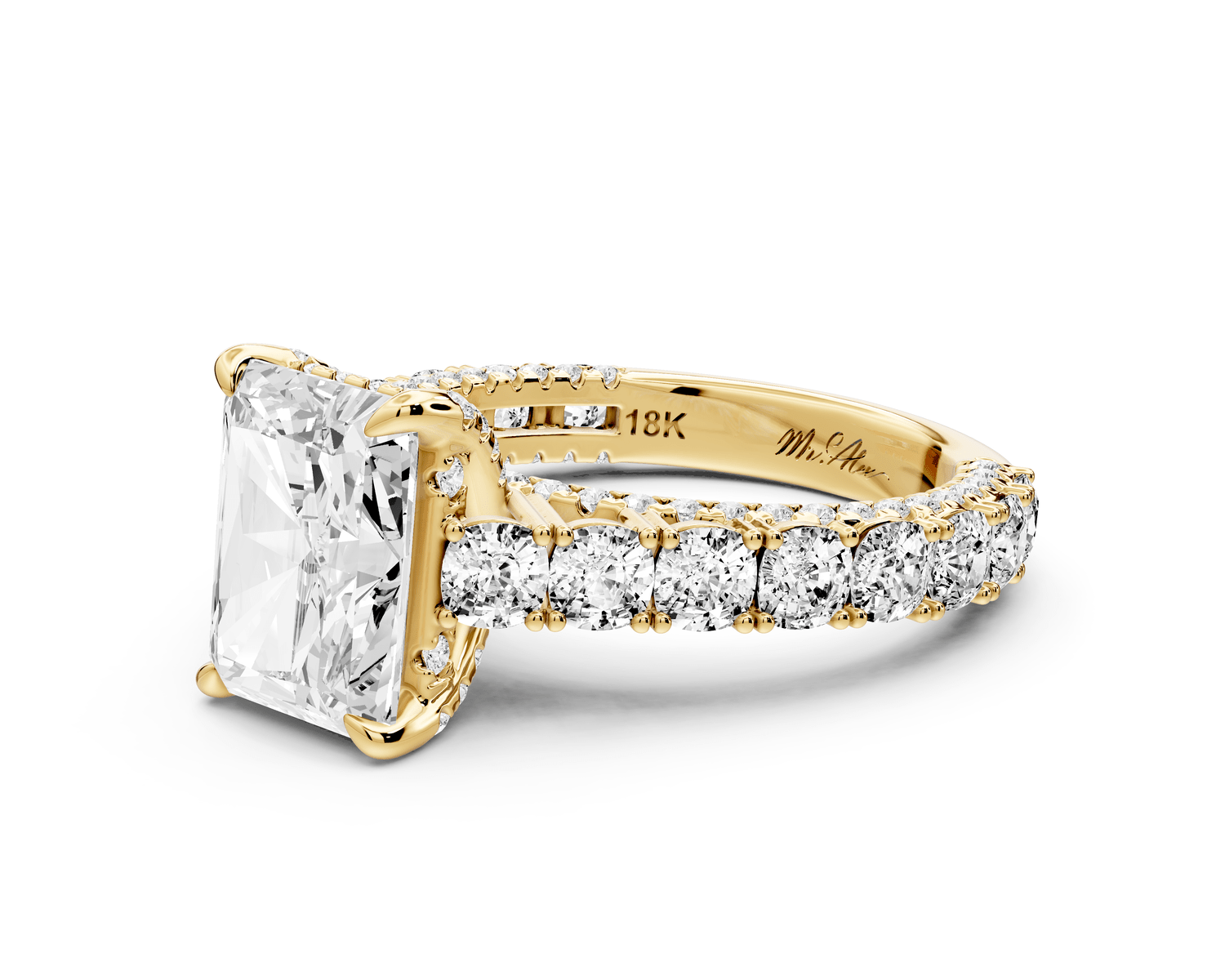 Ivy - 3ct 14k yellow gold radiant Diamond Crown Cathedral Rollover Pavé Engagement Ring - Mr. Alex Jewelry