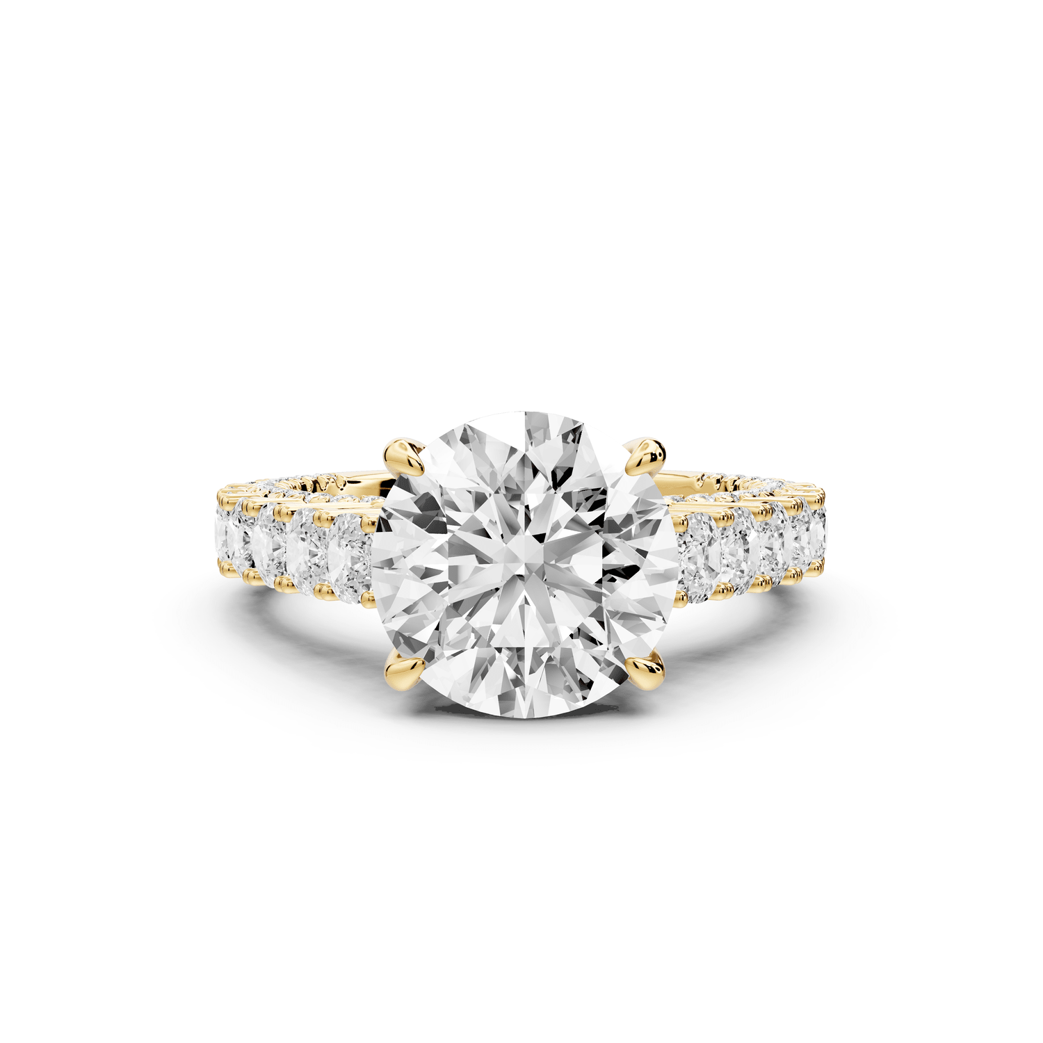 Ivy - 3ct 14k yellow gold round Diamond Crown Cathedral Rollover Pavé Engagement Ring - Mr. Alex Jewelry