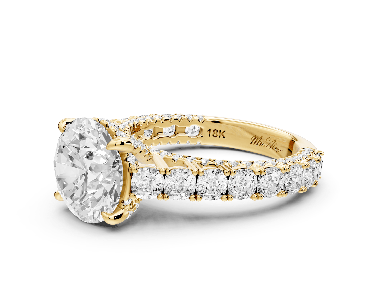 Ivy - 3ct 14k yellow gold round Diamond Crown Cathedral Rollover Pavé Engagement Ring - Mr. Alex Jewelry