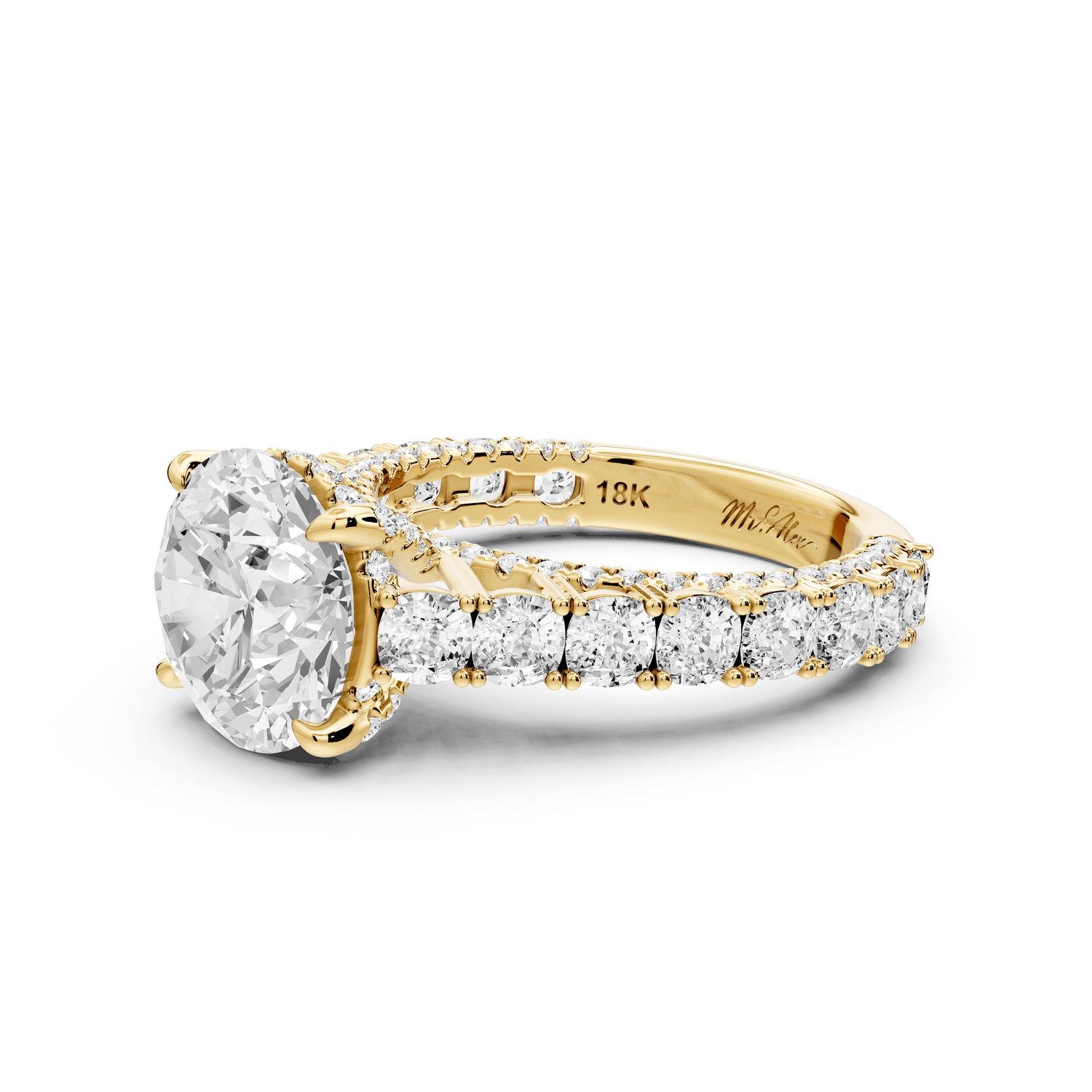Ivy - 3ct 14k yellow gold round Diamond Crown Cathedral Rollover Pavé Engagement Ring - Mr. Alex Jewelry